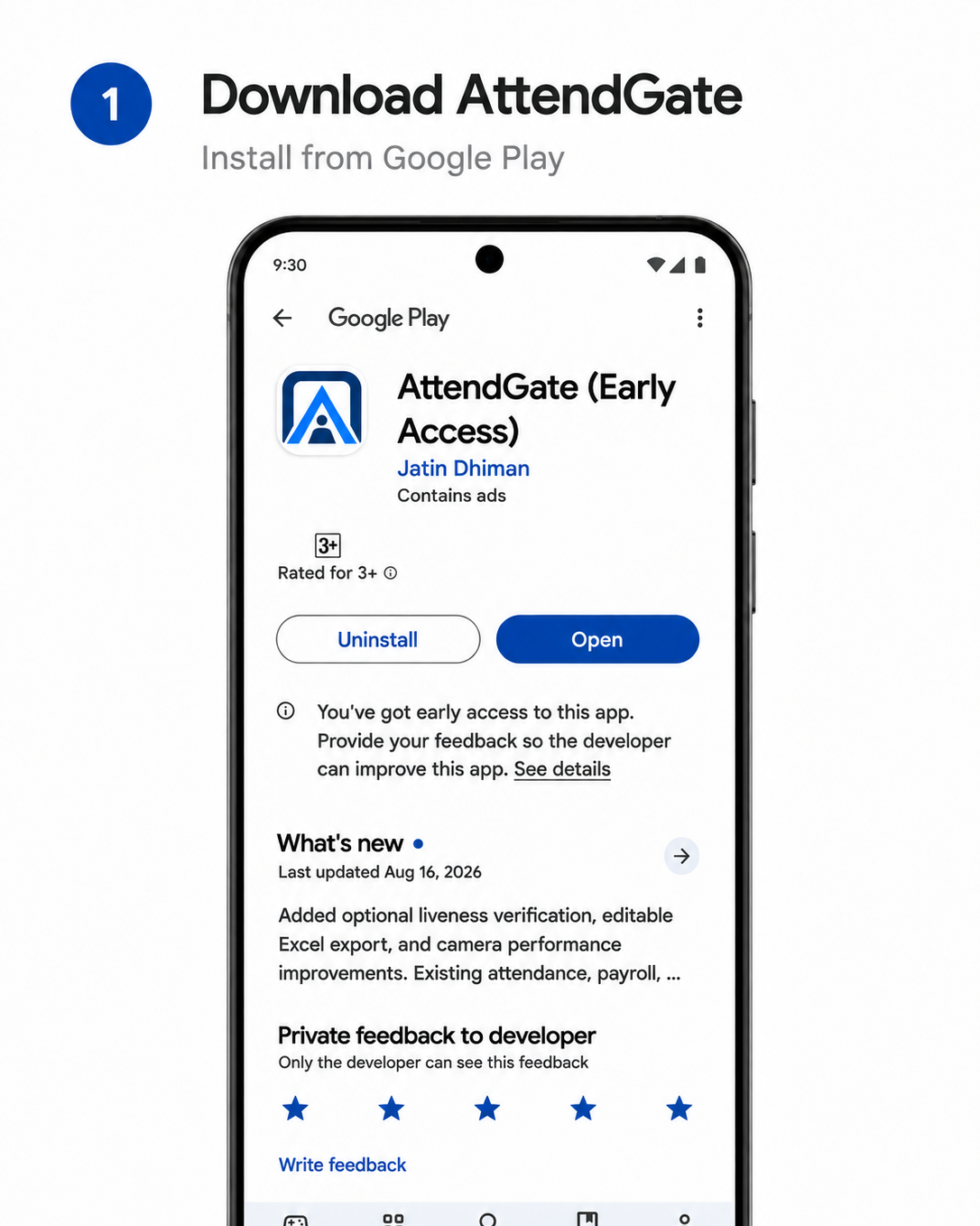 Install AttendGate from Google Play