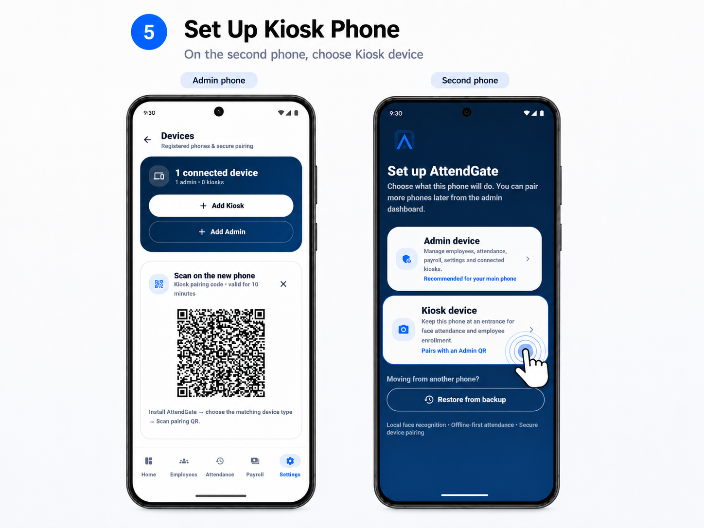 Generate a QR pairing code on the Admin phone