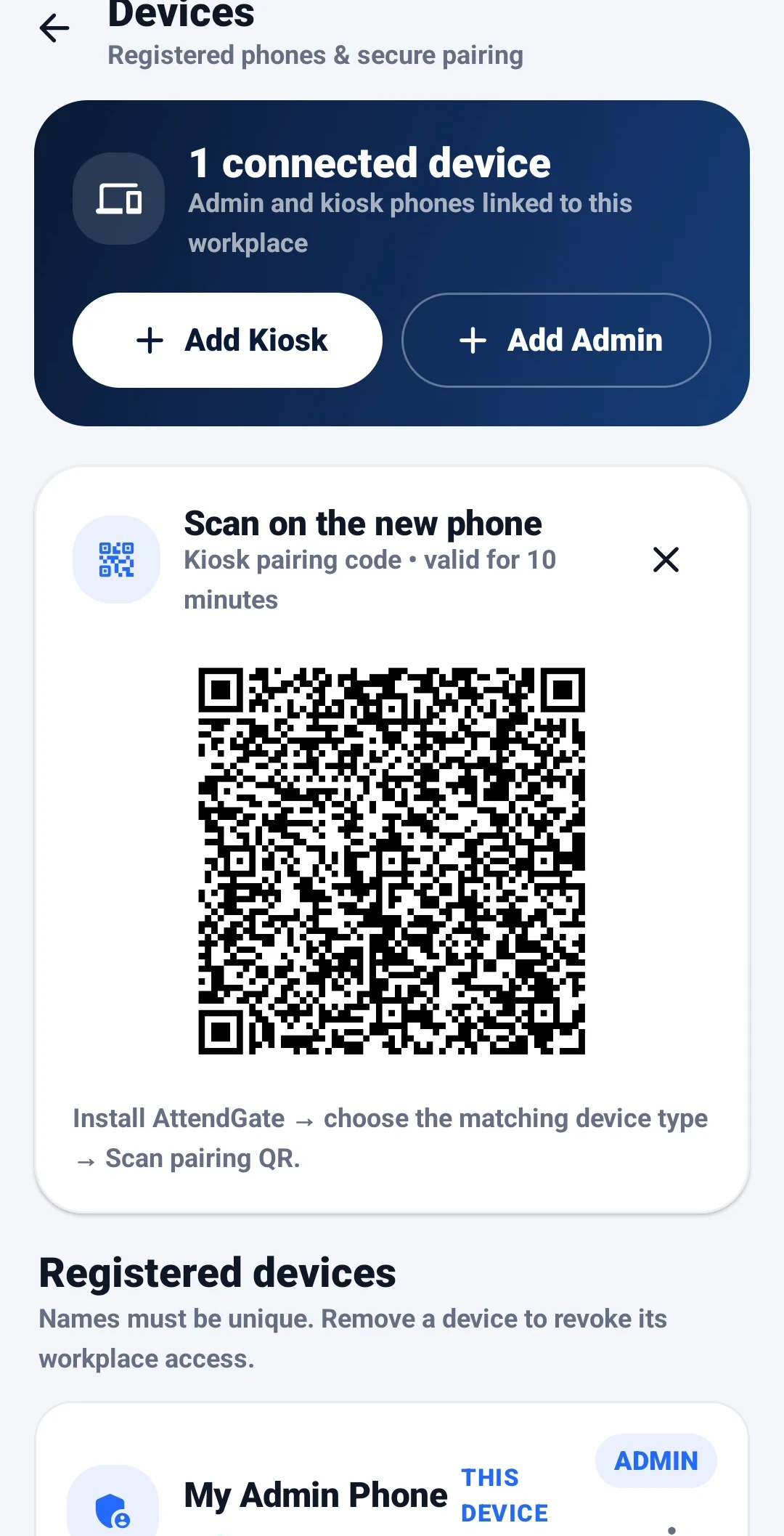 Device pairing screen